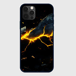 Чехол для iPhone 12 Pro Max Желтый разлом на черной текстуре, цвет: 3D-черный