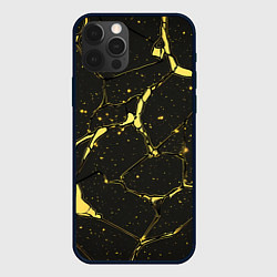Чехол для iPhone 12 Pro Max Желтые разломы на черном, цвет: 3D-черный
