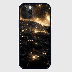Чехол для iPhone 12 Pro Max Черные камни с золотой пыльцой текстура, цвет: 3D-черный