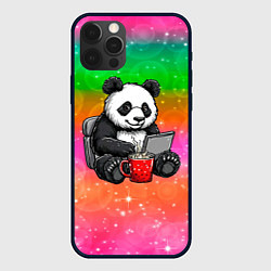 Чехол для iPhone 12 Pro Max Панда с кофе за ноутом, цвет: 3D-черный
