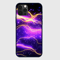 Чехол для iPhone 12 Pro Max Фиолетовая космическая текстура с золотыми полоска, цвет: 3D-черный