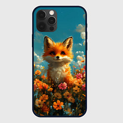 Чехол для iPhone 12 Pro Max Лисица в цветочном поле, цвет: 3D-черный