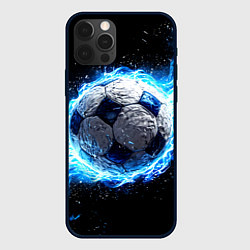 Чехол для iPhone 12 Pro Max Футбольный мяч в синем пламени, цвет: 3D-черный
