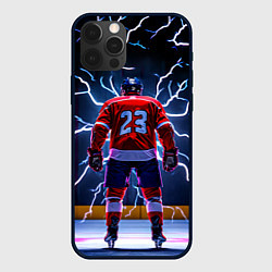 Чехол для iPhone 12 Pro Max Хоккеист и молния, цвет: 3D-черный