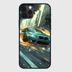 Чехол для iPhone 12 Pro Max Зеленая BMW огонь под колесами, цвет: 3D-черный