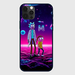 Чехол для iPhone 12 Pro Max Морти и Рик на планете неоновых сказочных грибов, цвет: 3D-черный