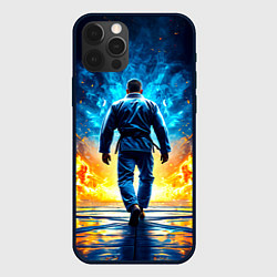 Чехол для iPhone 12 Pro Max Боец джиу-джитсу в синем пламени, цвет: 3D-черный