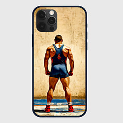 Чехол для iPhone 12 Pro Max Греко-римский борец на бежевом, цвет: 3D-черный