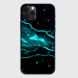Чехол для iPhone 12 Pro Max Голубые неоновые волны текстура, цвет: 3D-черный
