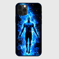 Чехол для iPhone 12 Pro Max Плавец в синем пламени, цвет: 3D-черный