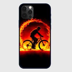 Чехол для iPhone 12 Pro Max Трековый велосипедист в огне, цвет: 3D-черный