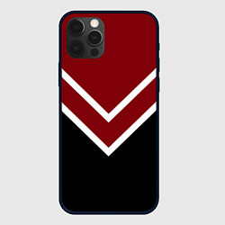 Чехол для iPhone 12 Pro Max Красный с чёрным и белые полосы, цвет: 3D-черный