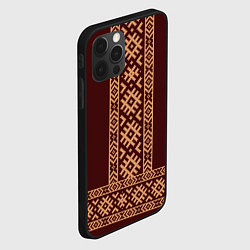 Чехол для iPhone 12 Pro Max Золотой узор на бордовом - вышиванка рубаха, цвет: 3D-черный — фото 2