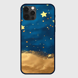 Чехол для iPhone 12 Pro Max Золотые звезды на синем фоне текстура, цвет: 3D-черный