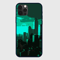 Чехол для iPhone 12 Pro Max Стилизованный город бирюзовый, цвет: 3D-черный