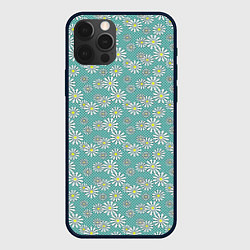 Чехол для iPhone 12 Pro Max Цветы белой ромашки на мятном фоне в горошек, цвет: 3D-черный