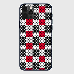 Чехол для iPhone 12 Pro Max Черно-красный с белым пэчворк в горошек, цвет: 3D-черный
