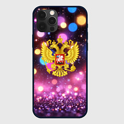 Чехол для iPhone 12 Pro Max Герб России на фоне бокке, цвет: 3D-черный