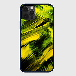 Чехол для iPhone 12 Pro Max Мазки краски цвета лайм, цвет: 3D-черный