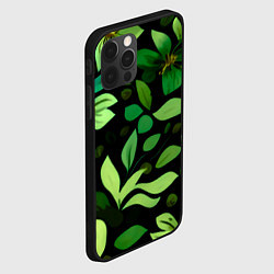 Чехол для iPhone 12 Pro Max Чёрный с зелёными крупными цветами, цвет: 3D-черный — фото 2