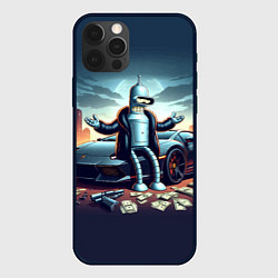 Чехол для iPhone 12 Pro Max Бендер рядом с Ламбо и рассыпанным баблом, цвет: 3D-черный