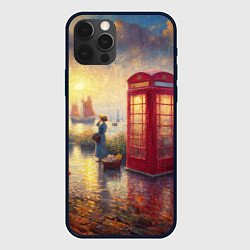 Чехол для iPhone 12 Pro Max Женщина у телефонной будки на набережной, цвет: 3D-черный