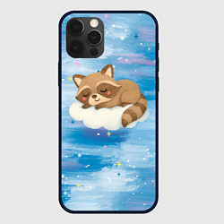 Чехол для iPhone 12 Pro Max Милый енот спит на облаке, цвет: 3D-черный