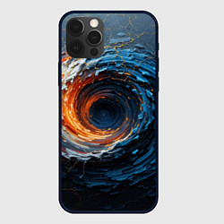 Чехол для iPhone 12 Pro Max Краска синяя и оранжевая в форме вихря, цвет: 3D-черный