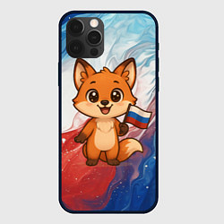 Чехол для iPhone 12 Pro Max Лисенок с флагом России, цвет: 3D-черный