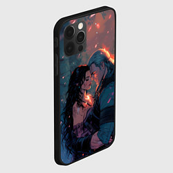 Чехол для iPhone 12 Pro Max Йеннифэр и Геральт и розовые лепестки, цвет: 3D-черный — фото 2