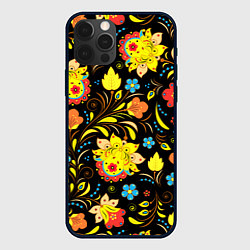 Чехол для iPhone 12 Pro Max Хохлома узор, цвет: 3D-черный