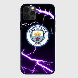 Чехол для iPhone 12 Pro Max Манчестер молнии шторм неон, цвет: 3D-черный