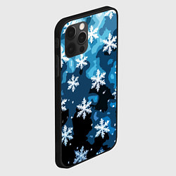 Чехол для iPhone 12 Pro Max Стилизованный паттерн со снежинками тёмно-синий, цвет: 3D-черный — фото 2