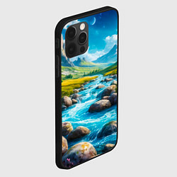 Чехол для iPhone 12 Pro Max Пейзаж художественный горы речка камни, цвет: 3D-черный — фото 2