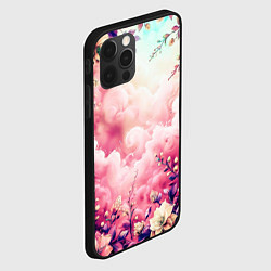 Чехол для iPhone 12 Pro Max Фантастический цветочный розовый с облаками, цвет: 3D-черный — фото 2