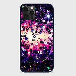Чехол для iPhone 12 Pro Max Абстракция фиолетовые пайетки имитация, цвет: 3D-черный