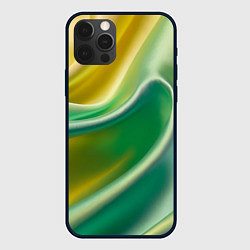 Чехол для iPhone 12 Pro Max Шелк зеленый с желтым, цвет: 3D-черный