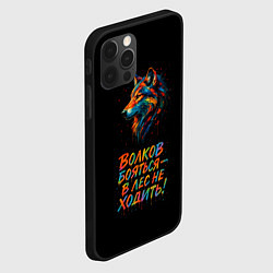 Чехол для iPhone 12 Pro Max Волк брызги красок на черном, цвет: 3D-черный — фото 2