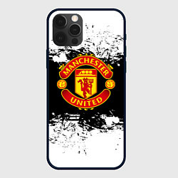 Чехол для iPhone 12 Pro Max Манчестер Юнайтед черно белые краски лого, цвет: 3D-черный