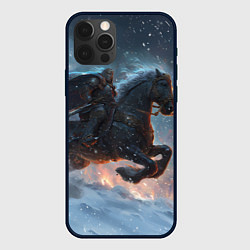 Чехол для iPhone 12 Pro Max Всадник на лошади в снежную бурю, цвет: 3D-черный