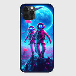 Чехол iPhone 12 Pro Max Астронавты Морти и Рик на планете розовых неоновых