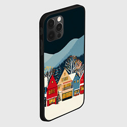 Чехол для iPhone 12 Pro Max Новогодний городок в горах, цвет: 3D-черный — фото 2