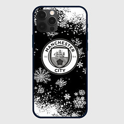 Чехол для iPhone 12 Pro Max Манчестер сити снежинки новый год, цвет: 3D-черный