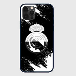Чехол для iPhone 12 Pro Max Реал Мадрид черно белые краски, цвет: 3D-черный