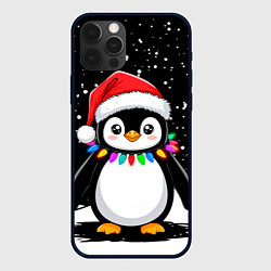 Чехол для iPhone 12 Pro Max Пингвин в шапке Санты, цвет: 3D-черный