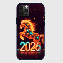 Чехол для iPhone 12 Pro Max Новогодняя мандариновая лошадь 2026, цвет: 3D-черный