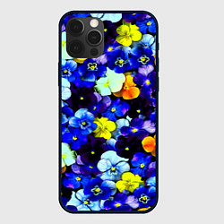 Чехол для iPhone 12 Pro Max Синие цветы, цвет: 3D-черный