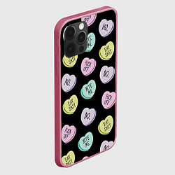 Чехол для iPhone 12 Pro Max Сердца с надписями, цвет: 3D-малиновый — фото 2