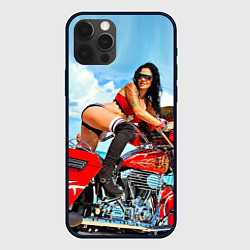 Чехол для iPhone 12 Pro Sexy girl on red bike, цвет: 3D-черный