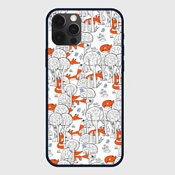 Чехол для iPhone 12 Pro Лисички в зимнем лесу, цвет: 3D-черный